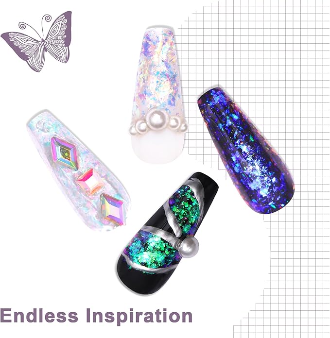 Laza Mermaid Fairytale Chameleon Flakes Nail Glitter Irregular Opal Nail Foil Flakes Chunky Confetti Color-Shift Sequins Iridescent Fairy Dust for Mermaid Nails Design, Nail Decorations for Nail Art