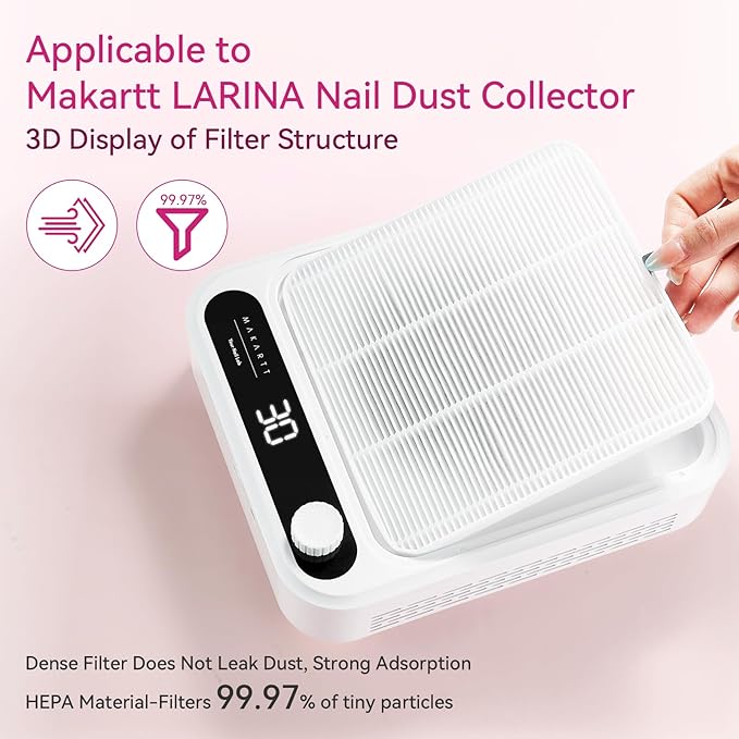 Makartt Nail Dust Collector Filter - Replacement Filter Reusable Dust Filter For Larina Nail Dust Collector Vacuum Fan Dust Nail Tool Attach 99% of Nail Dust Easy to Clean 2 Pack White