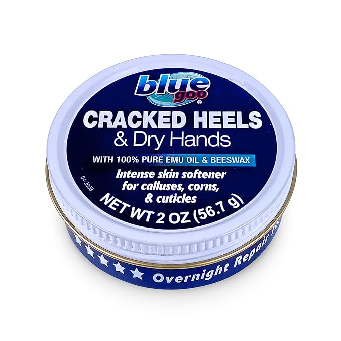 Blue Goo CRACKED HEELS & DRY HANDS Skin Softener for Dry Feet, Hands, Hydrating and Smoothing, Moisturizer, Dryness Relief, 2 Ounce, made with 100% PURE EMU OIL