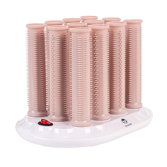 CALISTA Ion Hot Rollers for Long Hair | Hair Roller Clips Included | Heats to 230°F | Dual Voltage | Add Hands-Free Curls, Waves, and Volume (Pink, Long - 12)