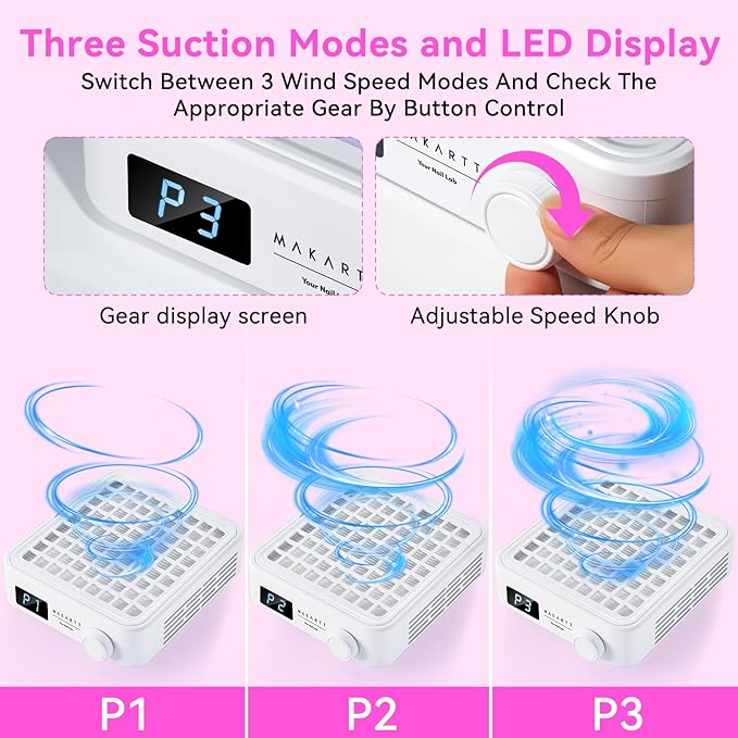 Makartt Professional Nail Dust Collector – Powerful Dust Collector Nail Tech Quite Suction Machine for Acrylic Nails Manicure & Pedicure Salon & Home Use Includes 10pcs Filters & Dust Brush