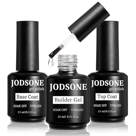 JODSONE 15ML Base Coat Top Coat and Builder Gel 3 PCS Gel Polish for Salon and Home Use