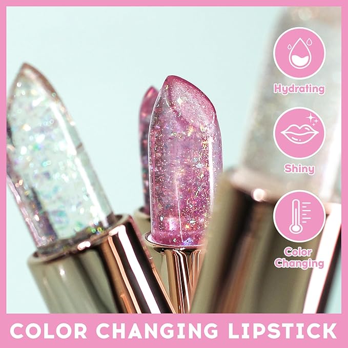 Magic Color Changing Lipstick, pH Lip Balm Glitter Shimmer Lipstick Plumping Glimmer Glow Jelly Lipstick, Hydrating Lasting Nourishing Moisture Lip Care Temperature Color Change Lip Gloss (4#)
