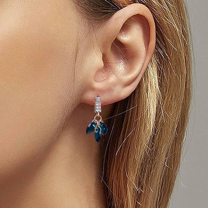 Boho Sapphire Tassel Earrings Blue Crystal Heart Earrings Gold Cz Bar Stud Earrings Blue Cz Heart Drop Earrings Blue Rhinestone Earrings Jewelry for Women