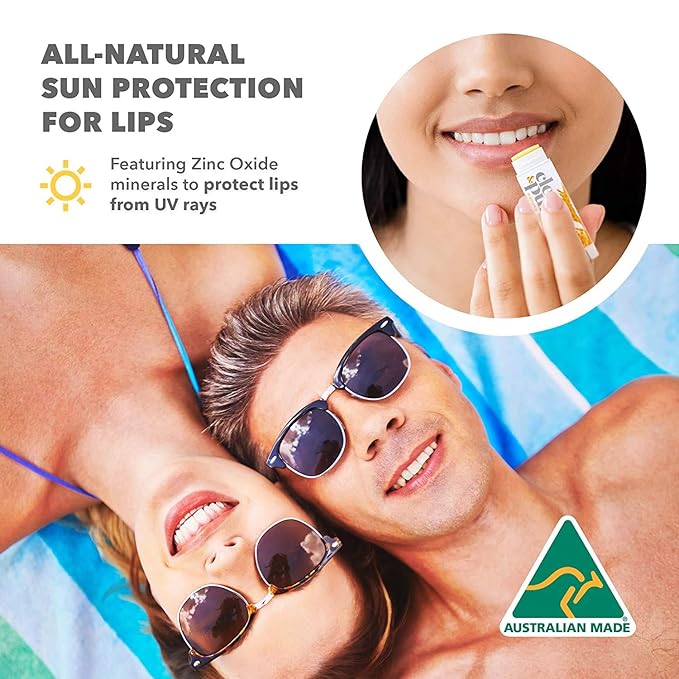 Lip Balm 4-Pack (Manuka Honey with Sunscreen) | Lip Care Set With 100% All Natural Beeswax | Vitamin E Oil | Flavored Lip Balm for Dry, Chapped Lips | Made in Australia