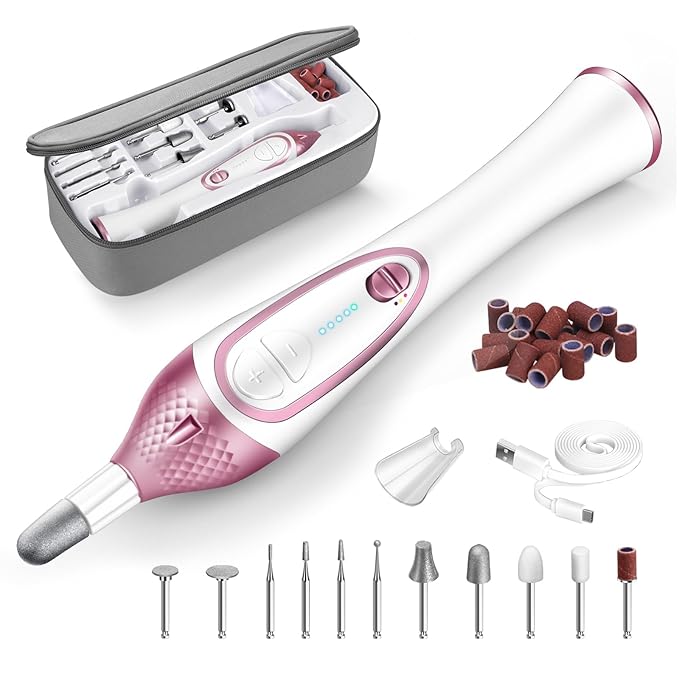 36-Piece Professional Manicure Pedicure Kit-Cordless Electric Nail File Kit,20000RPM, 11Pcs Bits,4 Speed,Rechargeable Pedicure Tool for Feet,Hand Foot Care Nail Drill Tool for Nail Grind Trim Polish