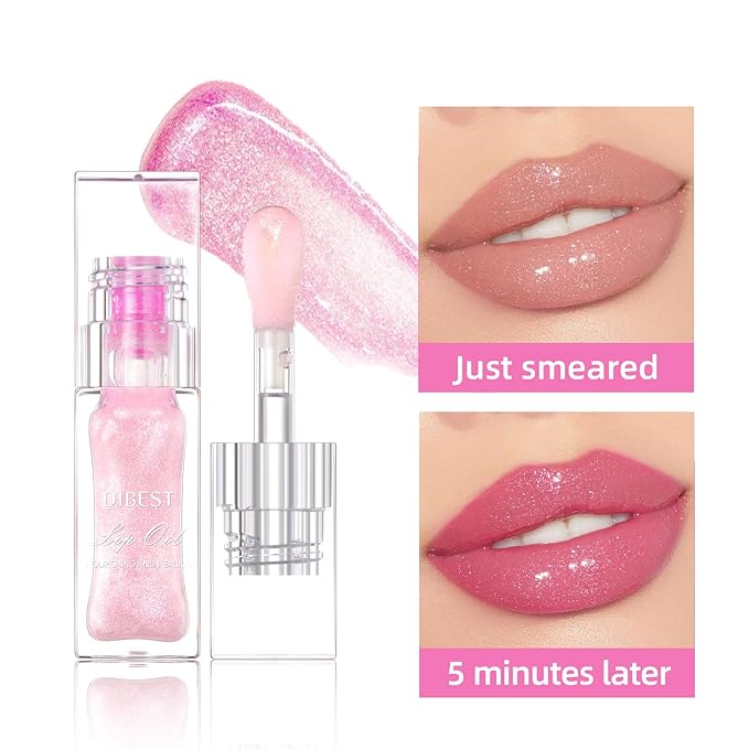 Magic Color Changing Moisturizing Lip Glow Oil Plumping Glimmer Glow Lipstick, Hydrating Lip Gloss Lip Balm Transparent Lip Care, Long Lasting Moisturizing Non-sticky Fresh Texture Lip Oil