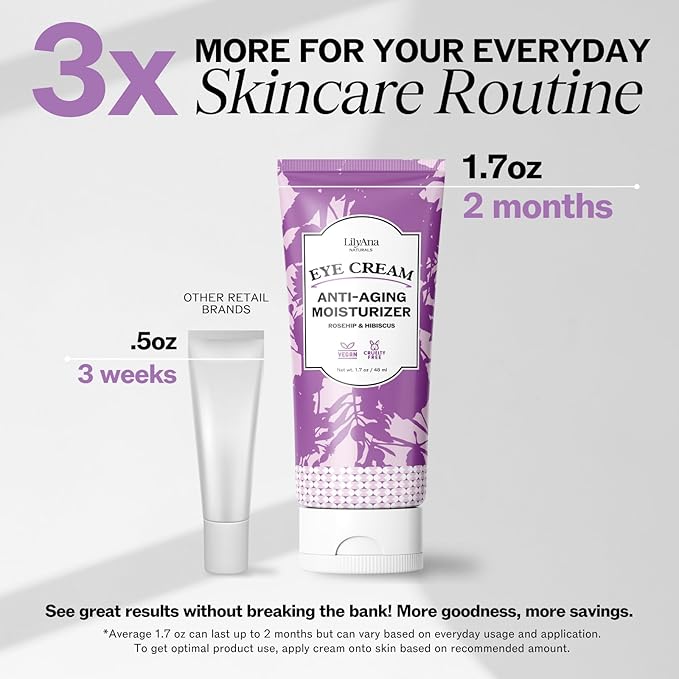 LilyAna Naturals Eye Cream for Dark Circles and Puffiness, Under Eye Cream for Wrinkles and Bags, Anti Aging Cream helps Improve Dryness; for Sensitive Skin 0.5 oz