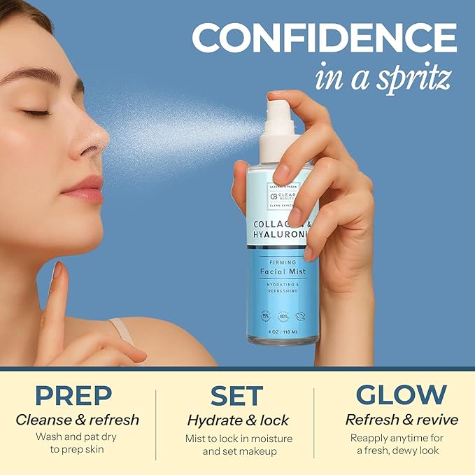 Hyaluronic Acid & Collagen Face Mist - Dermatologist Tested, Moisturizes & Tones Skin, Anti-Aging, Natural Ingredients, Cruelty-Free Korean Skin Care - All Skin Types - 4 OZ (2 Pack)