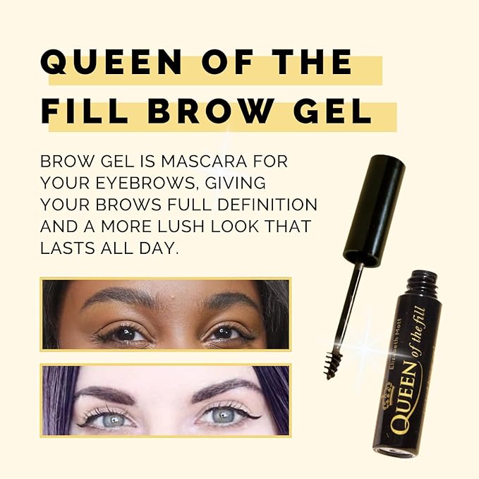 Elizabeth Mott Eyebrow Gel - Queen of the Fill Tinted Brow Filler, Volumizer & Setter - Defines, Shapes & Covers Grays - Water-Resistant, Long-Lasting, Smudge-Proof - Cruelty-Free, Black Shade, 4g