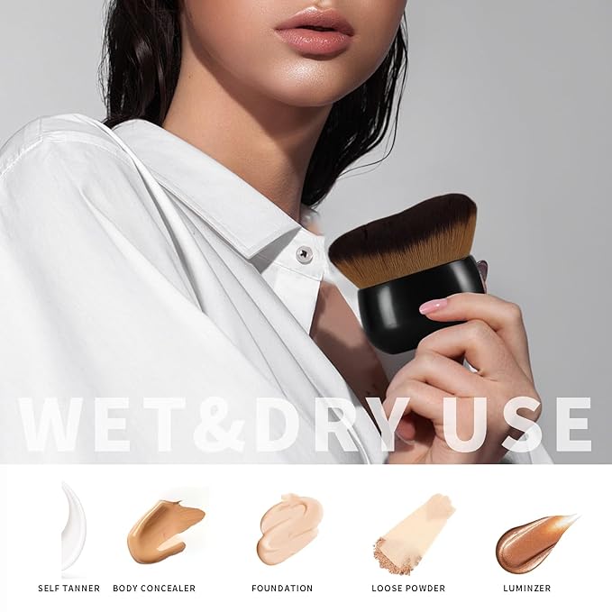 Extra-Large 75mm Body Makeup Brush Vegan Synthetic Bristles for Streak-Free Self Tanner, Bronzer & Foundation, Wet/Dry Use, Oval Face & Back Application–Pink Rose Gold