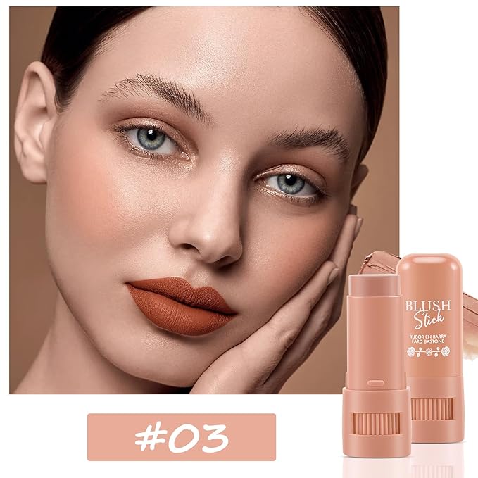 Cream Blush Makeup,Buildable Blush Stick for Cheeks,Matte Finish,Long Wear,Easy Application,Lightweight Multi Stick