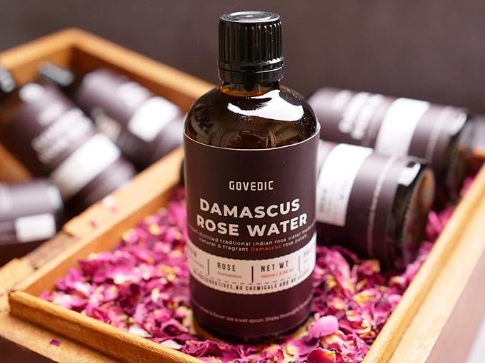 govedic Rose Water for Cooking, Baking, Cocktails | 100% Food Grade Rose Water | Face & Hair Care | Steam-Distilled Edible Damask Rose | 100 ml 3.38 Oz