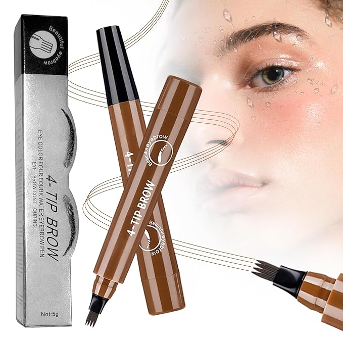 2025 New Magic Eyebrow Pencil, 3D Waterproof 4 Tipped Precise Brow Pen Microblading Eyebrow Pencil Contouring Pen Fine Stroke Microblading Creates Natural (Dark Brown)