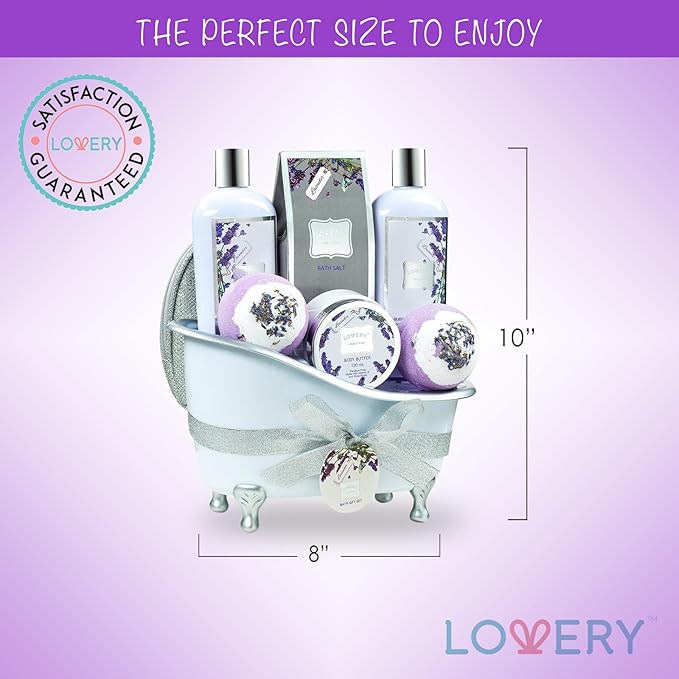 Bath Gift Basket Set for Women: Relaxing at Home Spa Kit Scented - Lavender and Jasmine with Large Bath Bombs, Salts, Shower Gel, Body Butter Lotion, Bath Oil, Bubble Bath, Loofah & More