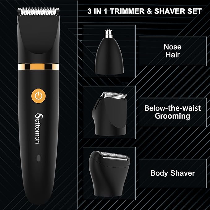 Electric Groin Hair Trim Ball Trimmer for Men Body Shaver Below-The-Waist Groomer Nose Hair Trimmer Waterproof Cordless 3 in 1