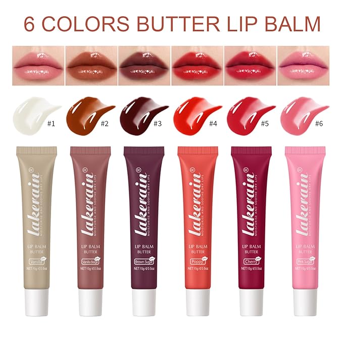 Lip Glowy Balm Butter Lip Balm Plumps Moisturizing Hydrating Lip Mask Repair Moisturizer Lips Care Lip Treatment for Dry Cracked Lip, Glossy Finish, Vegan Tinted Lip Balm Chapstick (#3 Brown Sugar)