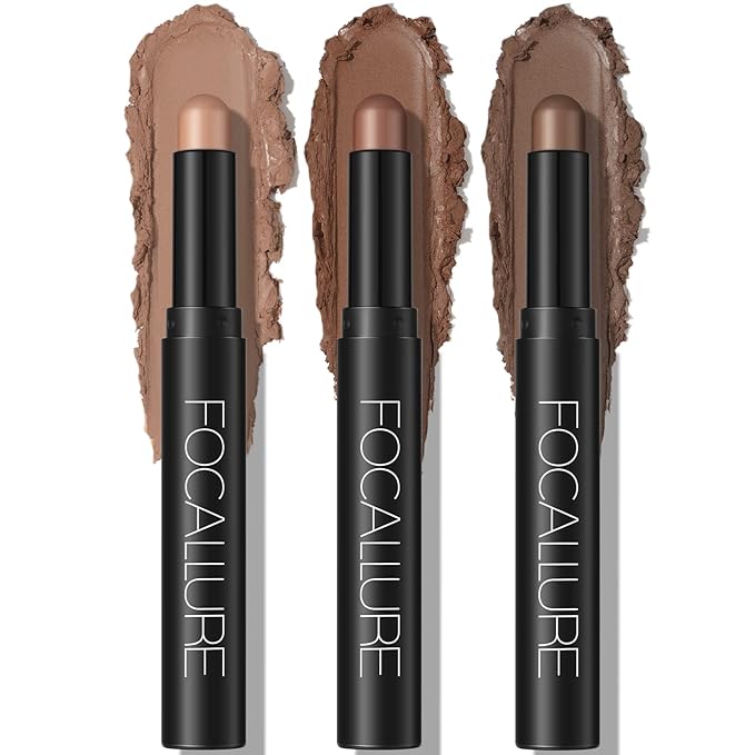 FOCALLURE 3 Pcs Cream Eyeshadow Stick,Matte Eyeshadow Pencil Crayon,Crease-proof Eye Shadow Brightener Sets,Long Lasting Eye Shadow Highlighter Stick Make up (Oh So Nude)