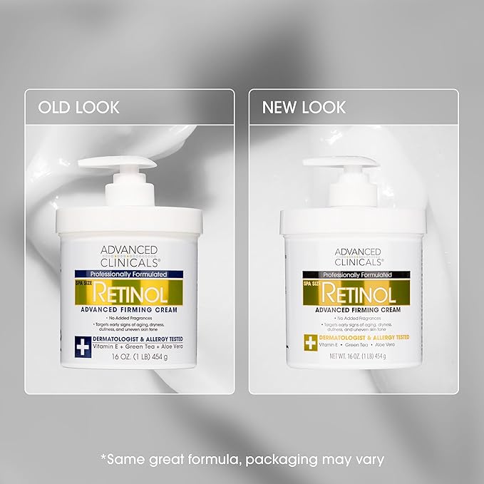Advanced Clinicals Retinol Cream Face Moisturizer | Crepey Skin Care Treatment | Fragrance Free Body Lotion Targets Look Of Crepe Skin, Wrinkles, & Sagging Skin, 16 Oz (2-Pack)