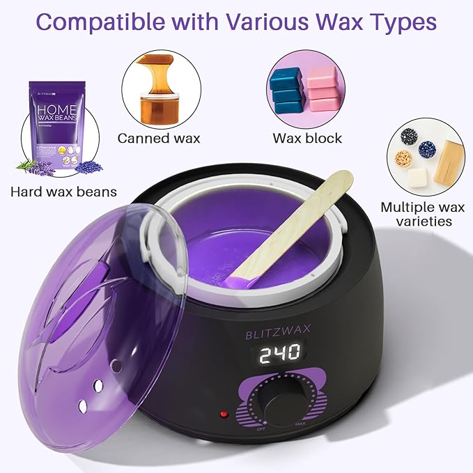 BLITZWAX Brazilian and Bikini Wax Pot for Women, Hard Waxing Warmer for Face, Legs and Body, At Home Hair Removal Machine, Beginner Friendly, Digital Fast Heating, 16oz Capacity