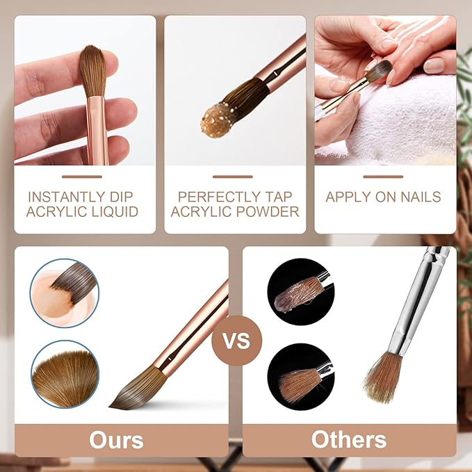 Acrylic Nail Brush Size 6,KEMEISI 100% Pure Kolinsky Nail Art Brushes Sturdy Handle Oval Shaped Acrylic Powder Nail Design Tools for Professional Manicure DIY Home Salon (Gold)