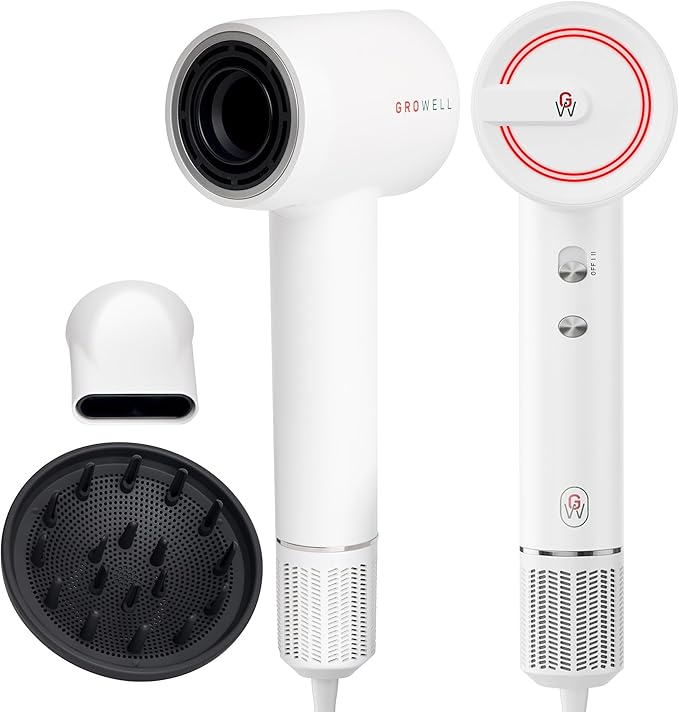 GroWell Ionic Hair Dryer, High-Speed Brushless Motor Professional Blow Dryer for Fast Drying, Low Noise, Lightweight, Compact Hair-Dryer with Diffuser for Curly Hair