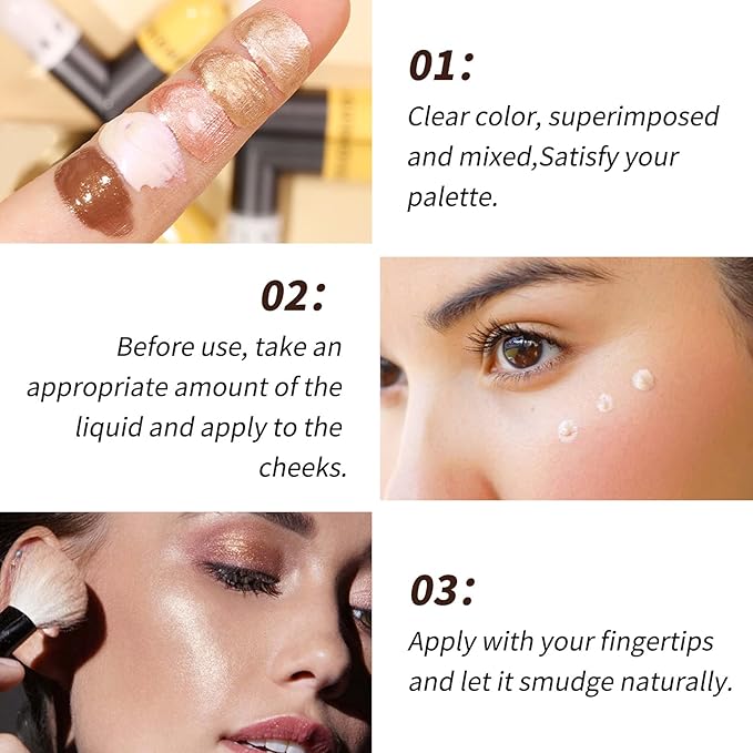 AKARY Liquid Highlighter Makeup for Face Body, Contour Foundation Illuminator Boom Stick, Two-color Highlight Shade Longwear Shimmer Glow Makeup, Valentine's Day gift (02 Sakura Powder + Warm Brown)