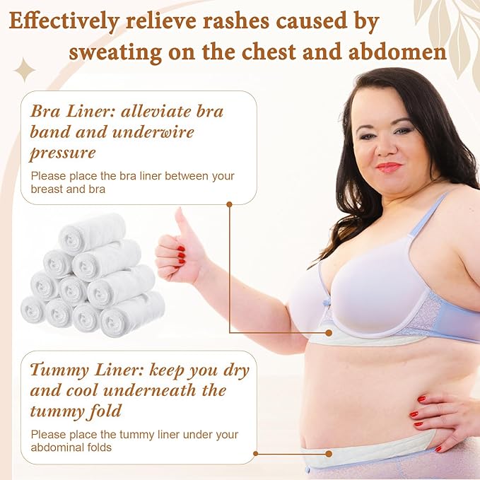 Cotton Tummy Liners and Bra Liners Set for Sweat Rash Skin Folds Plus Size Women Sweating Supplies
