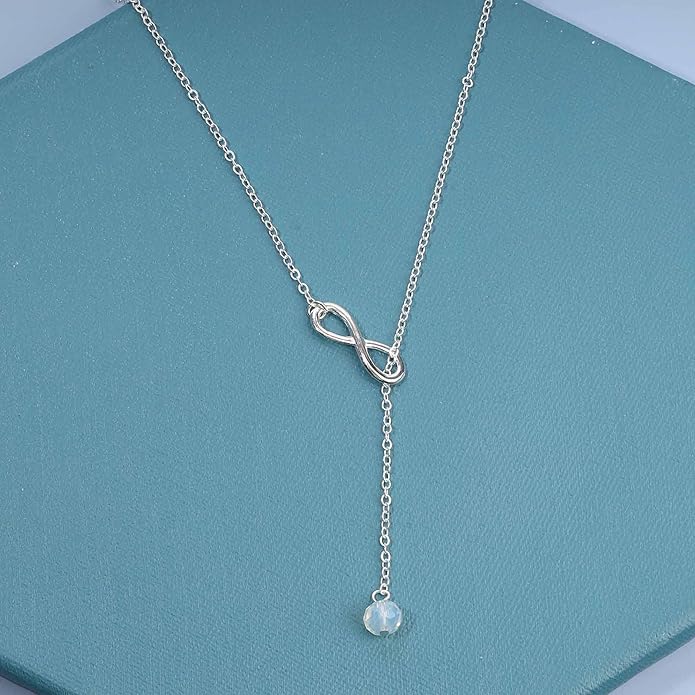 Boho Crystal Infinity Necklace Gold Y Necklace Minimalist Crystal Y Lariat Necklace Chain Jewelry for Women and Girls