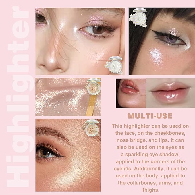 Glitter Sparkly Face Highlighter Makeup Palette Shimmer Radiant Glow Illuminator Iluminadores Palette 6g (02 Twilight Champagne)