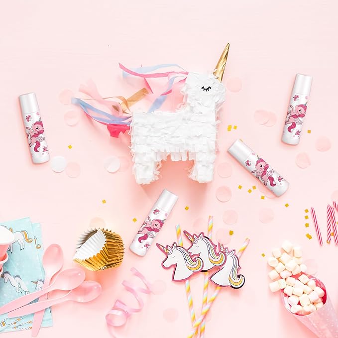 Loopeer 50 Pcs Lip Balm Gift Set Baby Shower Party Favors Natural Ingredients Beeswax lipsticks Gender Reveal Favors Gift Chapped Lips Care Products for Baby Kids Men Women and Children (Unicorn)