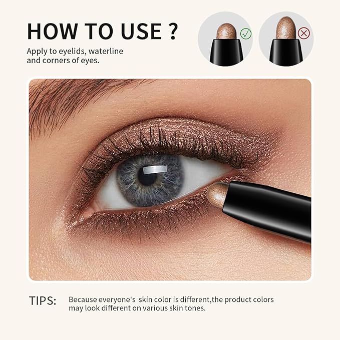 Eyeshadow Stick, Shimmer and Matte Cream Eye Shadow Brightener Sticks Eyeliner Pencil Crayon, Waterproof Long Lasting Eye Highlighter Stick Makeup,0.056 Oz(#7-Sun)