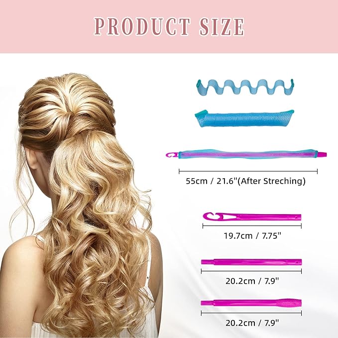 30Pcs Heatless Hair Curlers Rollers Spiral Curls Styling Kit with 2 Styling Hooks,No Heat Curlers for Women Girl's Long Hair 21.8”(55 cm)…