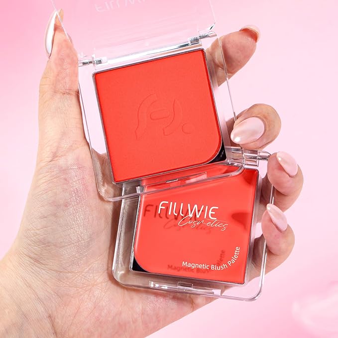 Blush Palette Duo – Cream & Powder Blush Set in Orange Red, Long-Wearing & Moisturizing, Easy to Blend, Radiant Coverage for Cheeks, Eyes & Lips, Magnetic Palette Compatible (2-Pack, Cherry Rush)