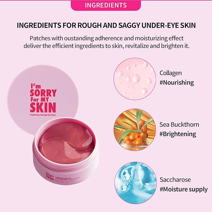 Brightening Hydrogel Eye Patch - Eye Patches for Puffy Eyes and Dark Circles Remover, Under Eye Mask Self Care Gifts for Women - Eye Bag Treatment Skin Care, 60 EA 3.17oz / 90g