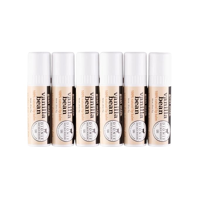 Dionis - Goat Milk Skincare Vanilla Bean Scented Lip Balm - Set of 6 (0.28 oz) - Made in the USA - Cruelty-free and Paraben-free