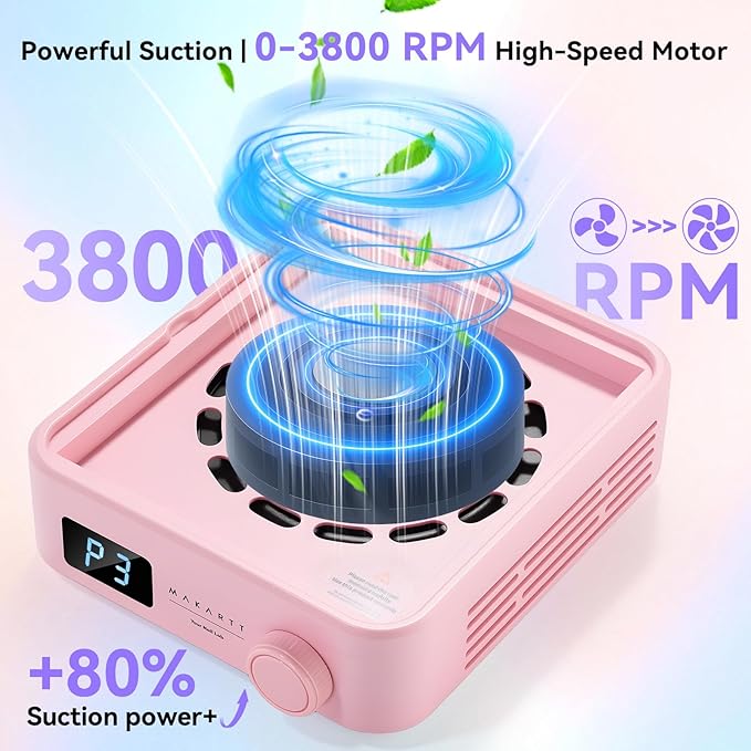 Makartt Professional Nail Dust Collector – Powerful Dust Collector Nail Tech Quite Suction Machine for Acrylic Nails Manicure & Pedicure Salon & Home Use Includes 10pcs Filters & Dust Brush Pink