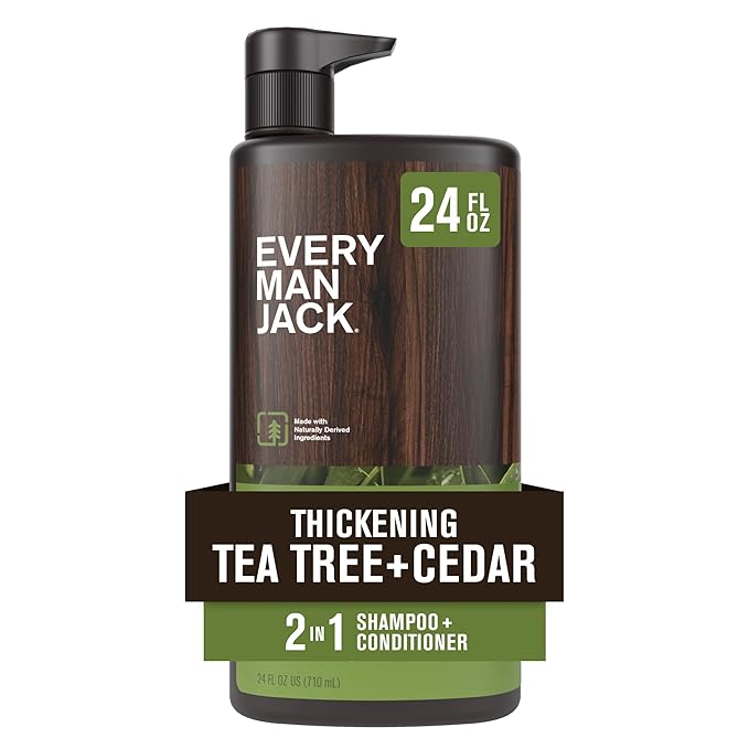 Every Man Jack 2-in-1 Tea Tree + Cedar Shampoo + Conditioner - Thicken, Cleanse, and Hydrate Hair with Coconut, Aloe, Tea Tree Oil - Naturally Derived and No Harmful Chemicals - 24oz -1 Bottle