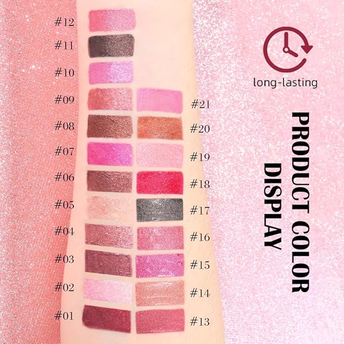 evpct Crushed Ruby Red Metallic Glitter Lip Liner and Lipstick Combo Lip Gloss Stain Set Makeup for Women Long Lasting Waterproof 24, Red Frosted Metallic Shimmer Glossy iridescent Liquid Lipstick 18