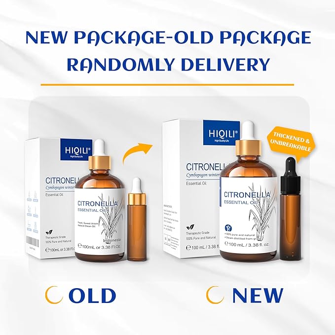 HIQILI 100ML Citronella Oil for Homemade Sprays, Add to Diffuser, 100% Pure and Natural Undiluted 3.38 Fl Oz