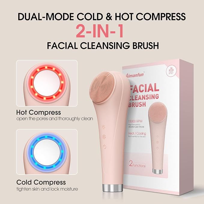 Facial Cleansing Brush,Silicone Face Scrubber,Pore Scrubber for Women Men,IPX7 Waterproof Exfoliating Face Brush,Rechargeable Electric Face Scrub,Pink