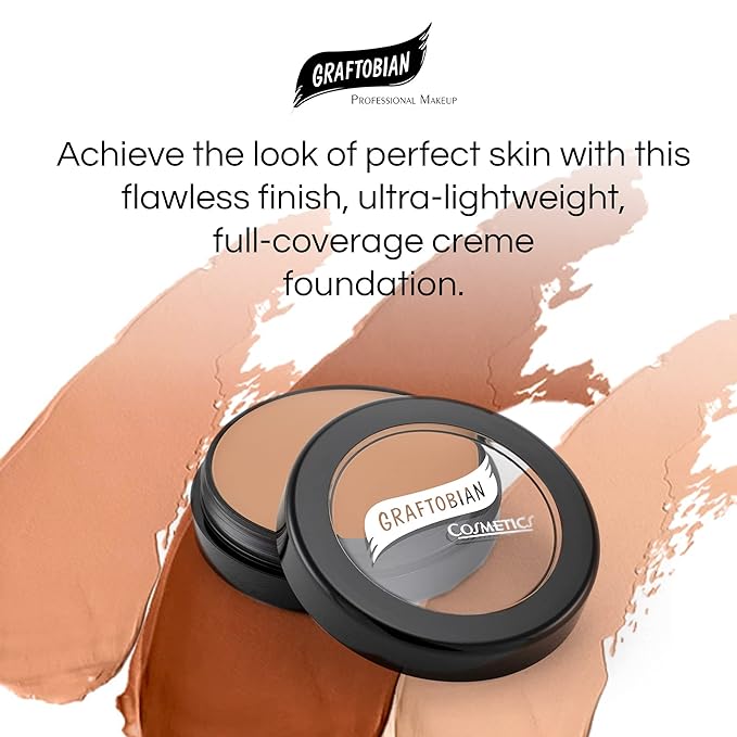 Graftobian HD Glamour Crème Foundation 1/2oz, Weightless Full Coverage Makeup, 65 Inclusive Shades, For All Skin Types, Natural or Full-Glam Looks, For Professionals and Beginners, Pecan