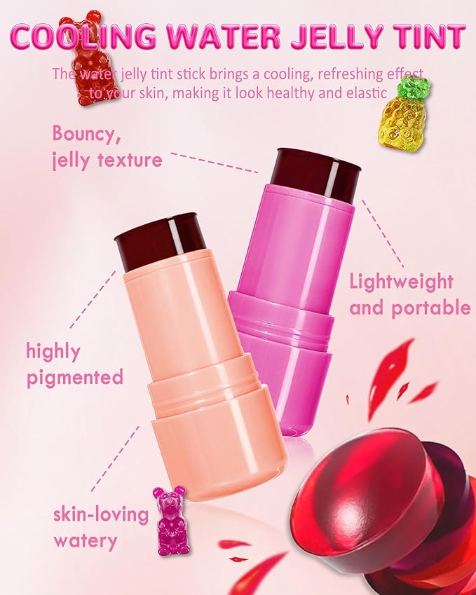 Makeup Jelly Tint, Cooling Water Jelly Tint Red Blush Stick, Sheer Lip & Cheek Tint Stain, Long Lasting Waterproof Jelly Blush Lip Gloss, Vivid Color, Non-Sticky, Buildable Tinted Jelly Lip Stains-03