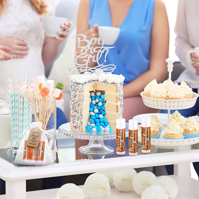 Demissle 50 Pcs Baby Shower Lip Balm Gift Set with 100 Pcs Organza Bags Baby Shower Party Favor for Guest Thank You Tag Rope Baby Shower Party Decoration Gender Reveal Souvenirs(Pumpkin)