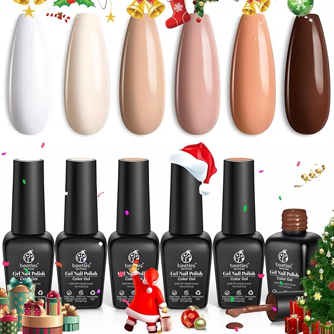 beetles Brown Gel Nail Polish Set Nude Gel Polish Nail Set 6 Colors Sandstorm Collection Peach Brown Natural Manicure Kit Soak Off Uv Led Lamp Needed for Women Gift Diy Home