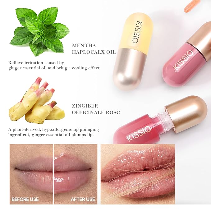 KISSIO Lip Plumper,Color Lip Plumper Gloss,Lip Enhancer,Plant Extracts Plumping Lip Serum,Moisturizing Lip Gloss for Fuller Lips and Hydrated Beauty Lips 5.5ml (03 Lakeside)