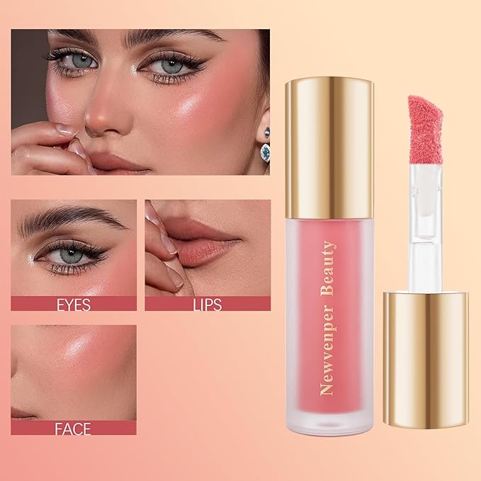 Face Blush with Brush Liquid Blush for Cheeks Long Lasting & Smooth Creamy Formula Lightweight Blush Stick Blush Wand Crystal Pink