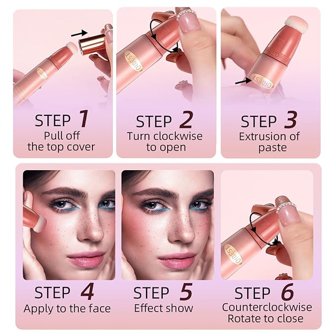 Liquid Blush Beauty Wand Matte Cream Blush Stick with Soft Cushion Applicator For Natural Cheek Tint Blendable Lightweight Long Lasting Dewy Finish makeup blush for Face(03 Plum Wine)