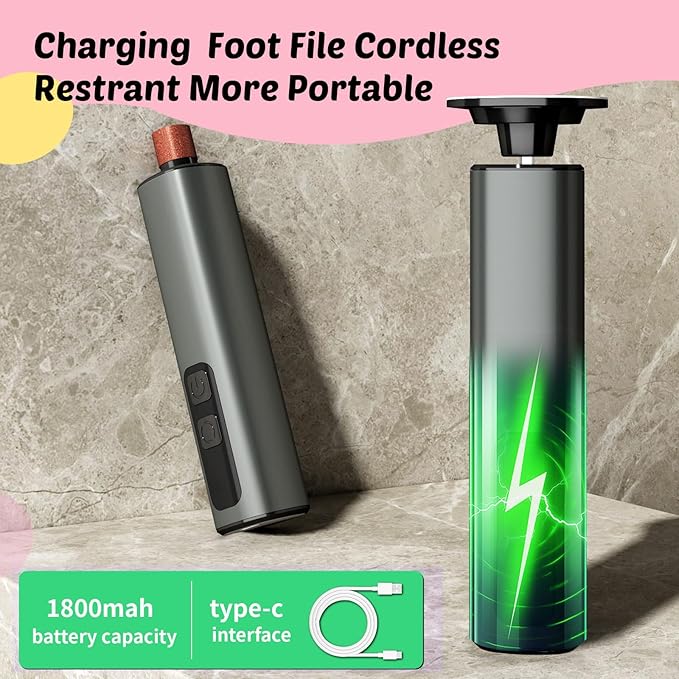 Electric Foot Callus Remover & Nail File - Electric Callus Remover for Feet, 9 Adjustable Speeds, 1800mAh Rechargeable, Portable Aluminum Body w/Type-C Charging for Home & Travel (Black)