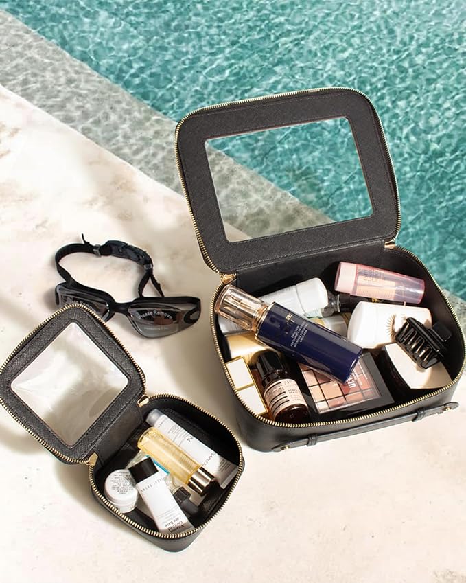 Clear Makeup Bag Small, TSA Approved Portable Toiletry Bag with Zipper Cosmetic Travel Bag Makeup Organizer Case Mini Makeup Pouch for Purse Car Organizer Bag for Women Men